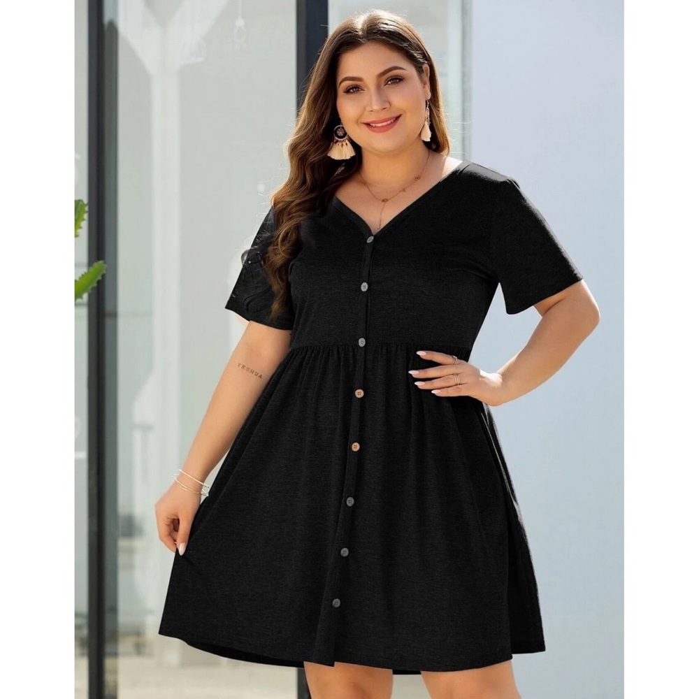 Plus Size Button V-Neck Dress
